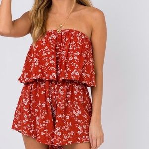 Red floral romper